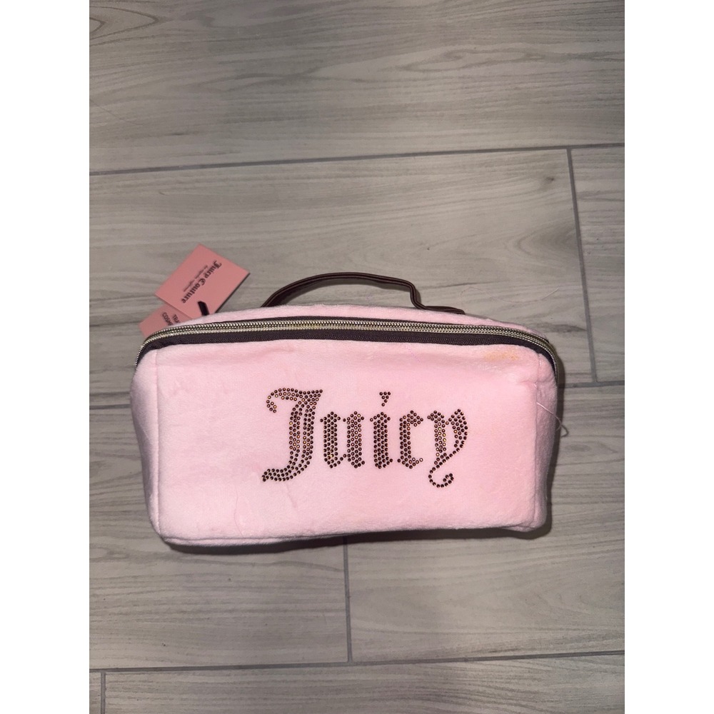Juicy Couture Pink Velour Rhinestone Makeup Bag Travel Vanity Case NWT